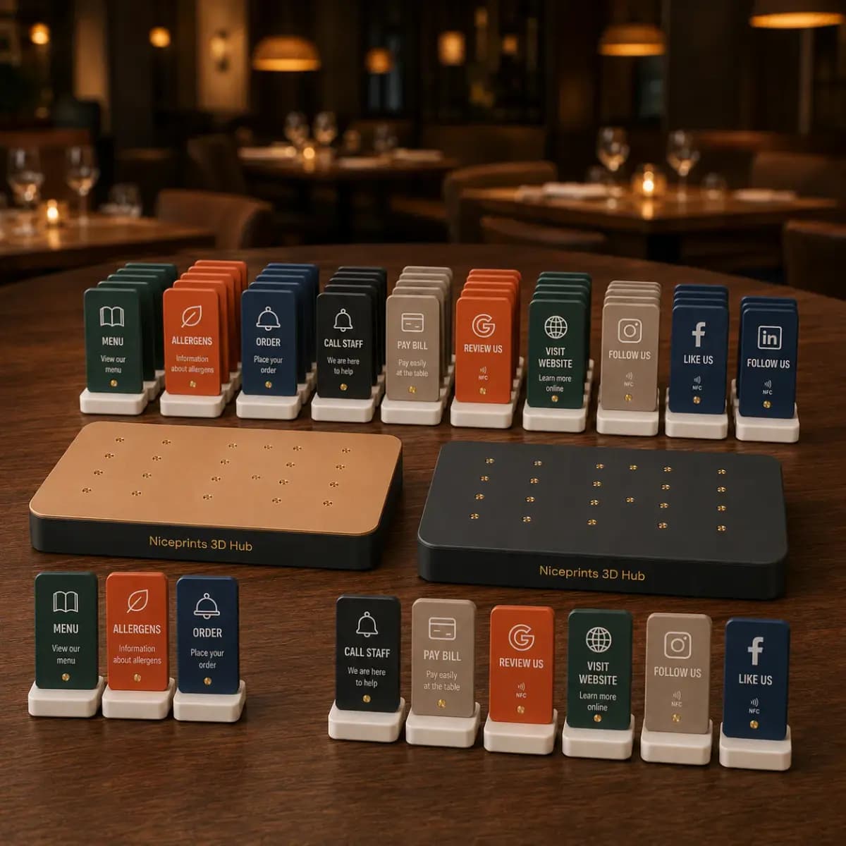 Zwei große PoS-Hubs mit farbigen NFC-Modulen