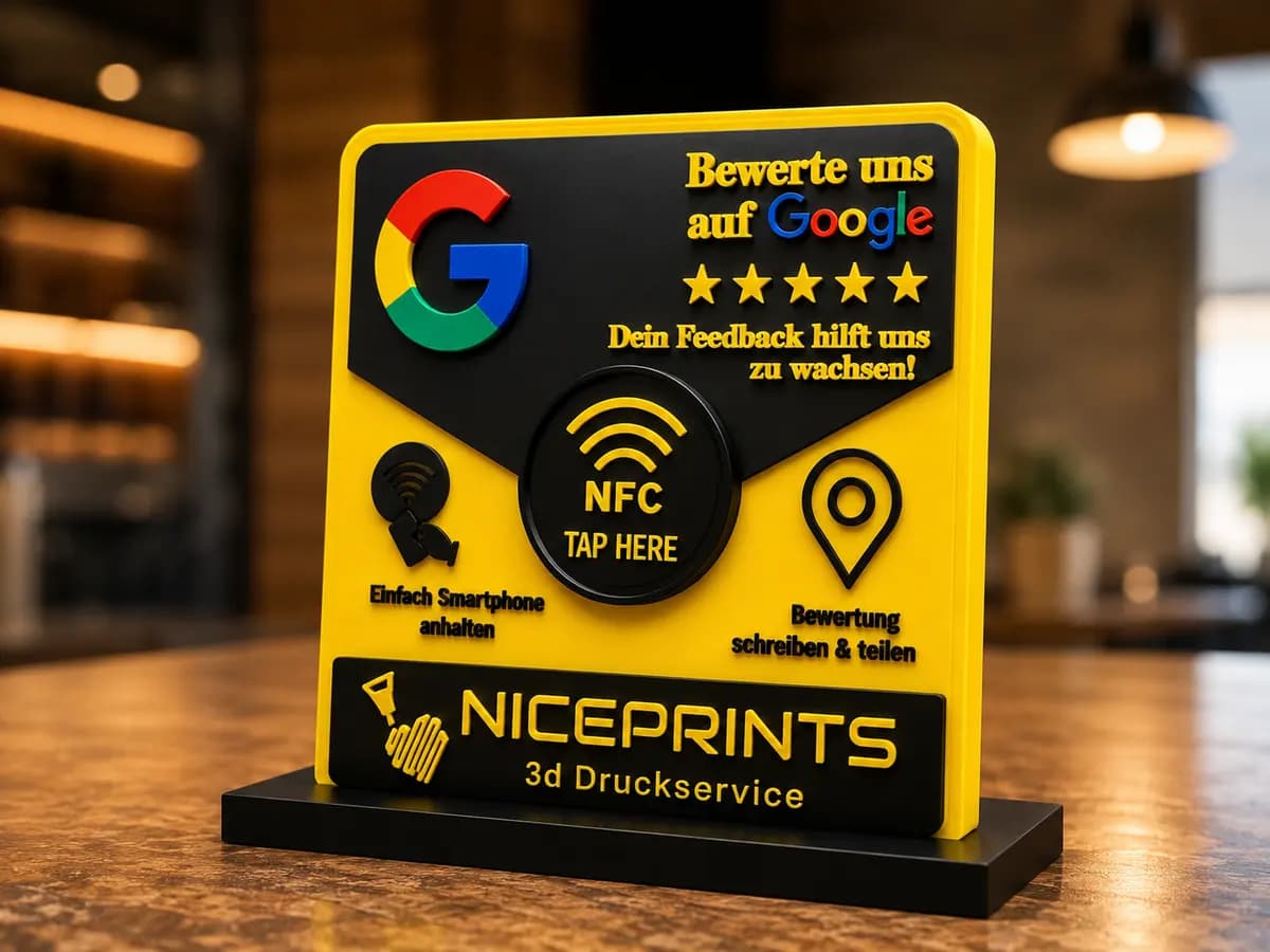 Google-Bewertungsschild von Niceprints als Werbeprodukt für Unternehmen